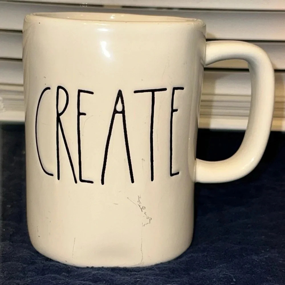 Rare 1st Edition EARLY Rae Dunn Magenta White Ceramic Tea/Coffee Mug/Cup CREATE